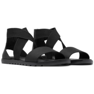 NWOB ** SOREL Ella II Flat Sandals Black Leather Size 9